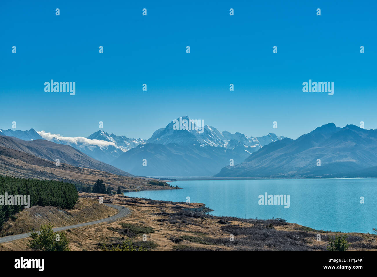 Landschaftsblick auf Mt. Cook und Lake Pukaki, Neuseeland Stockfoto