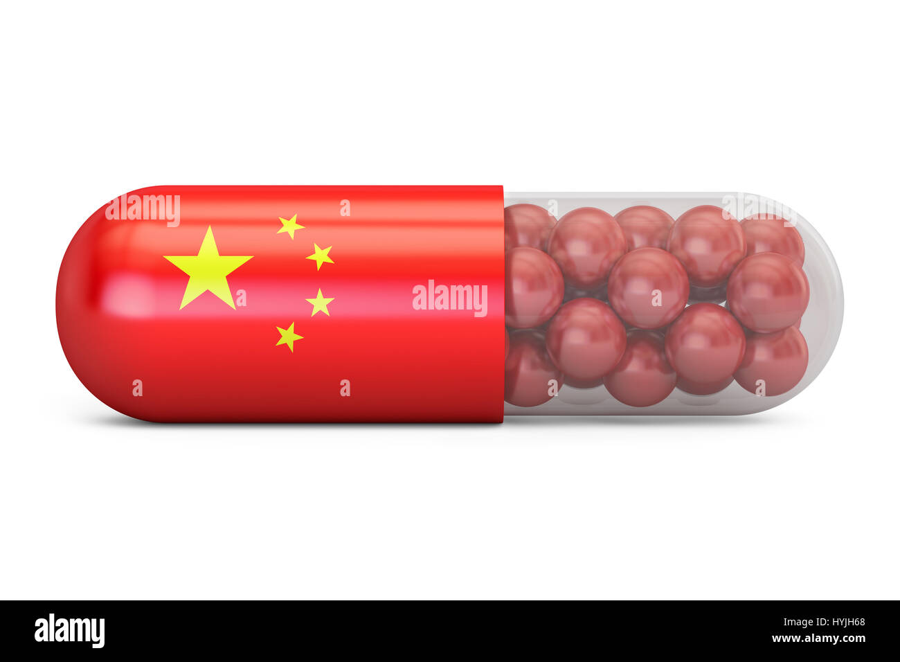 Pille-Kapsel mit China Flagge. Chinesische Gesundheits-Konzept, 3D rendering Stockfoto