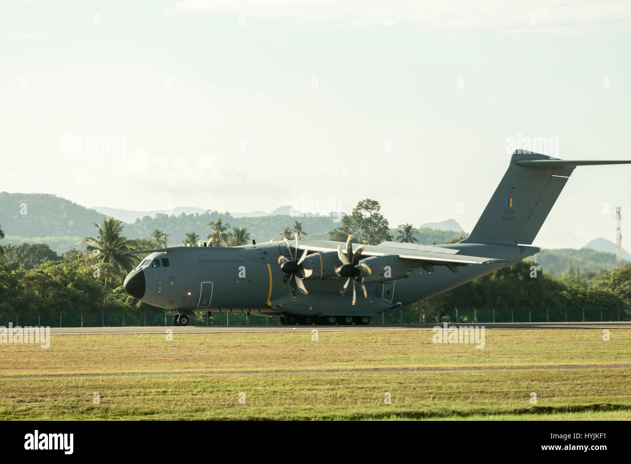 Ein Airbus A400M Atlas landet auf Langkawi International Maritime und Luft-und Raumfahrt (LIMA) Ausstellung 2017 Stockfoto
