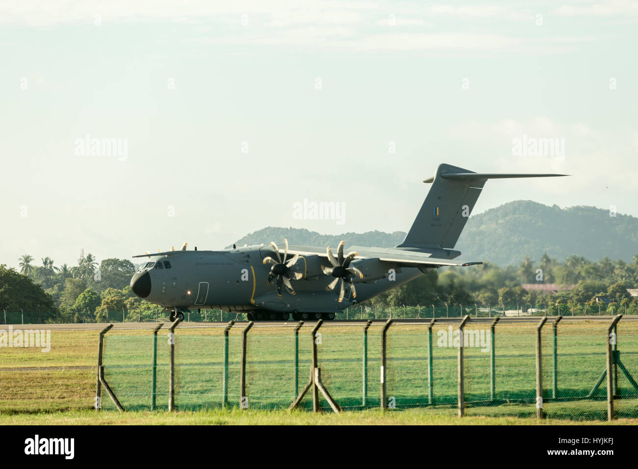 Ein Airbus A400M Atlas landet auf Langkawi International Maritime und Luft-und Raumfahrt (LIMA) Ausstellung 2017 Stockfoto