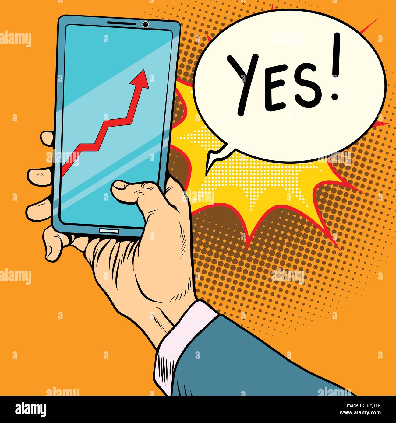 Handy-Bildschirm mit dem Zeitplan des Wachstums. Vintage comic Pop Art Retro-farbigen illustration Stock Vektor