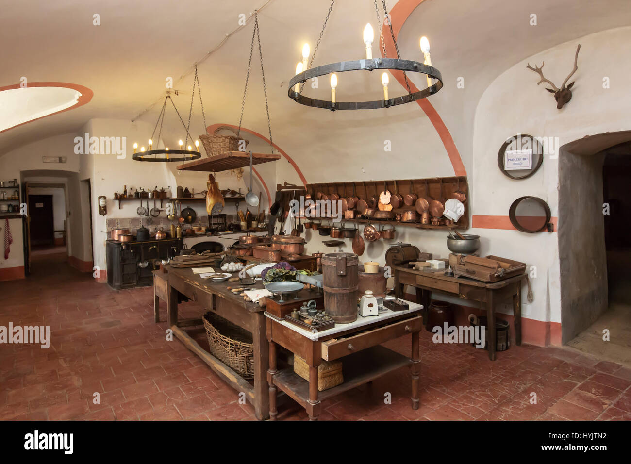 Pralormo Schloss, die alte Küche, Turin, Piemont, Italien, Europa Stockfoto