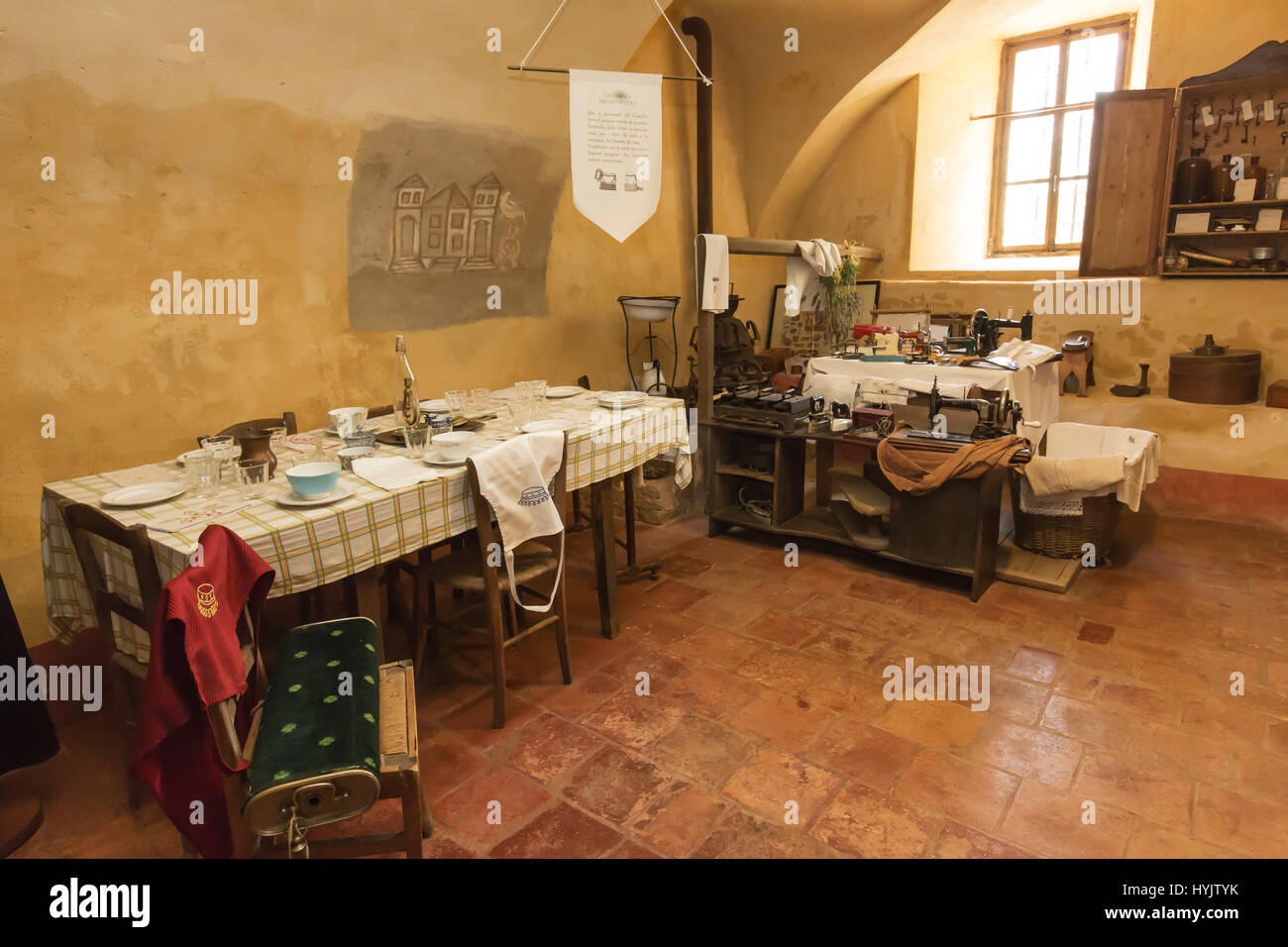 Pralormo Schloss, die alten Zimmer für das Personal, Piemont, Italien, Europa Stockfoto