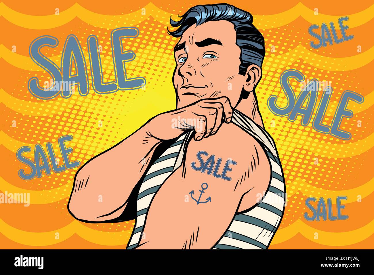 Seemann mit Verkauf tattoo auf Seite Stock Vektor
