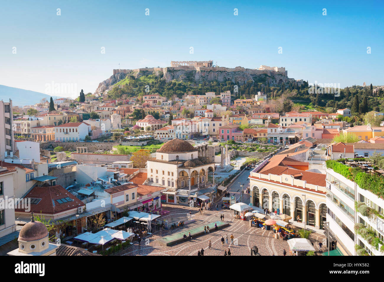 Skyline von Athenth mit Moanstiraki Square und Akropolis, Athen Griechenland Stockfoto
