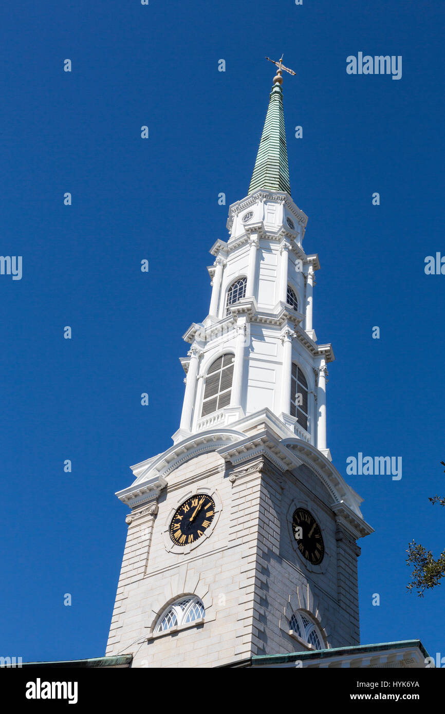 Savannah, Georgia.  Kirchturm der unabhängige Presbyterianische Kirche, fertiggestellt 1891. Stockfoto