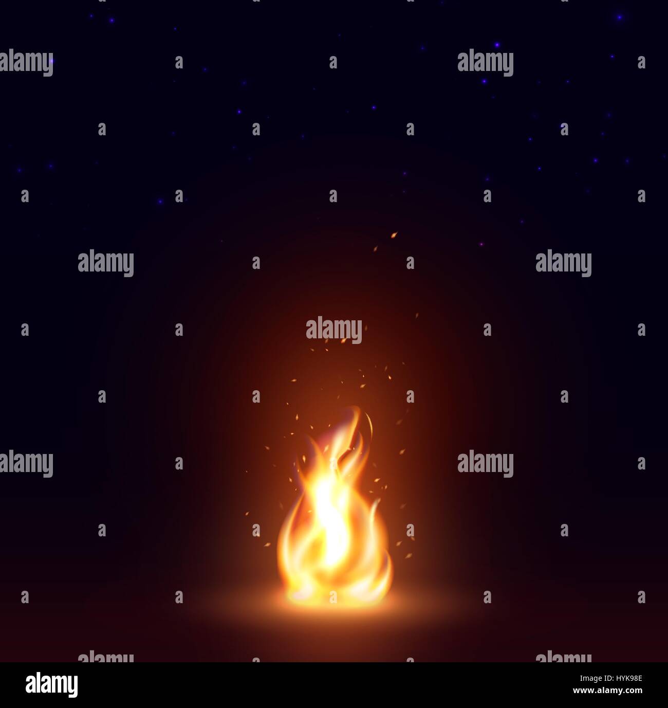 Isolierte abstrakte realistische Feuer Flammenbild, Lagerfeuer auf dunklem Hintergrund-Vektor-illustration Stock Vektor