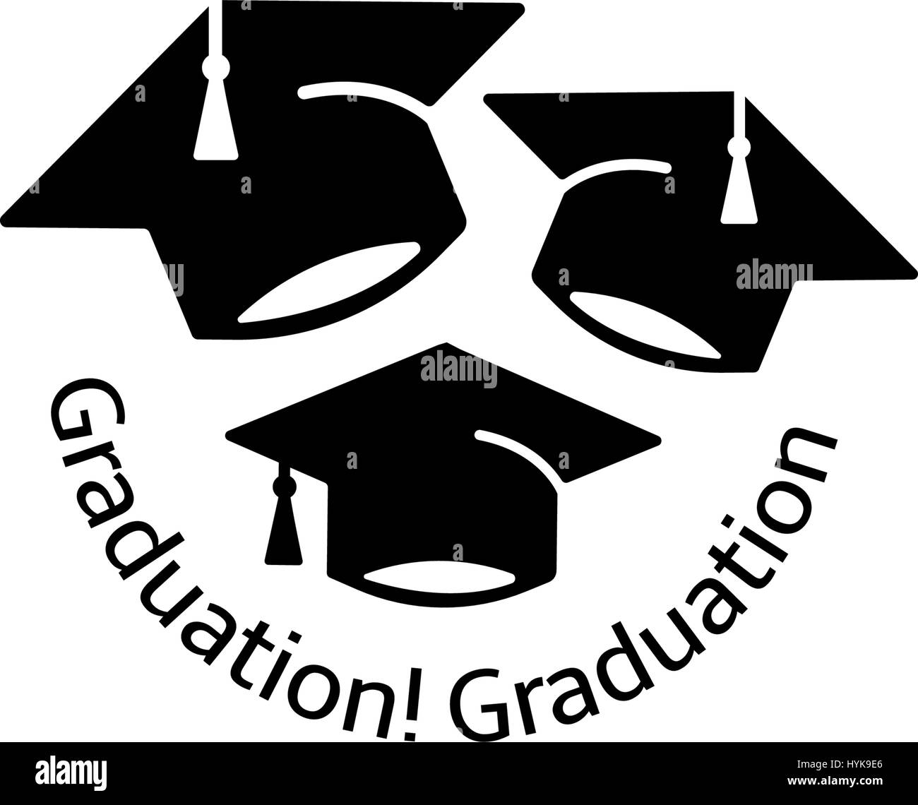 Isoliert und Schwarz Farbe drei Bachelor-Hüte-Logo, Studenten Graduierung einheitlichen Logo, Bildung-Element-Vektor-illustration Stock Vektor
