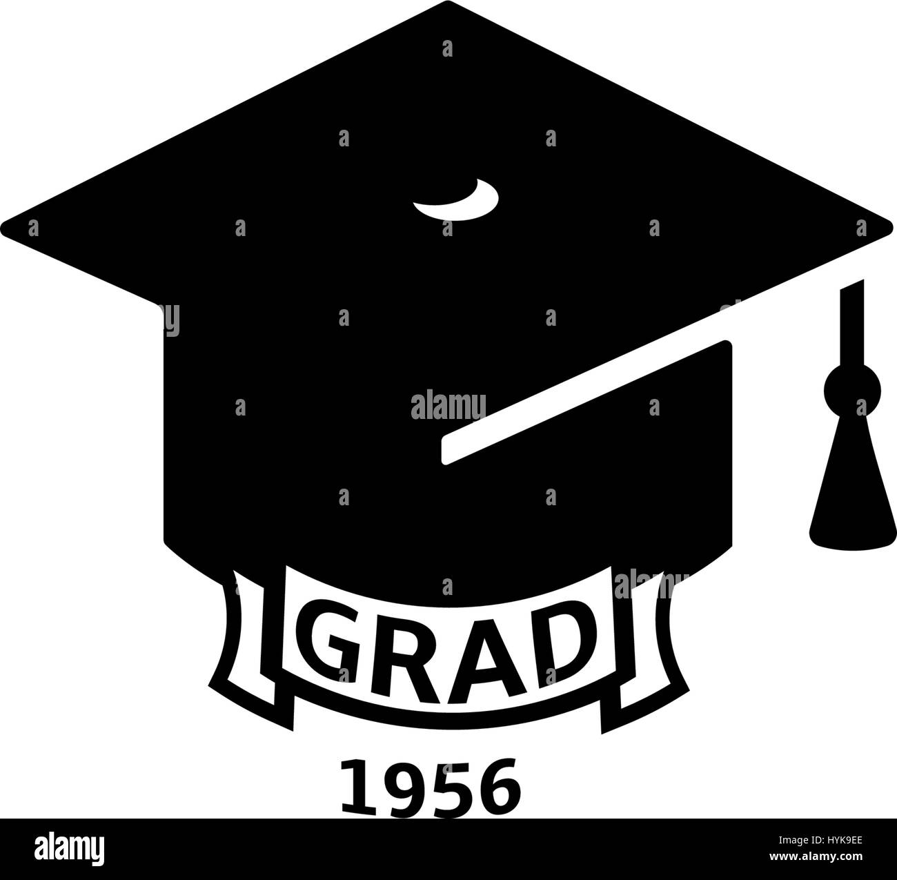 Isolierte schwarze und weiße Farbe Bachelor Hut mit Wort Grad Logo, Studenten Graduierung einheitlichen Logo, Bildung-Element-Vektor-illustration Stock Vektor