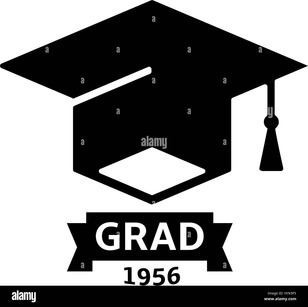 Isolierte schwarze und weiße Farbe Bachelor Hut mit Wort Grad Logo, Studenten Graduierung einheitlichen Logo, Bildung-Element-Vektor-illustration Stock Vektor