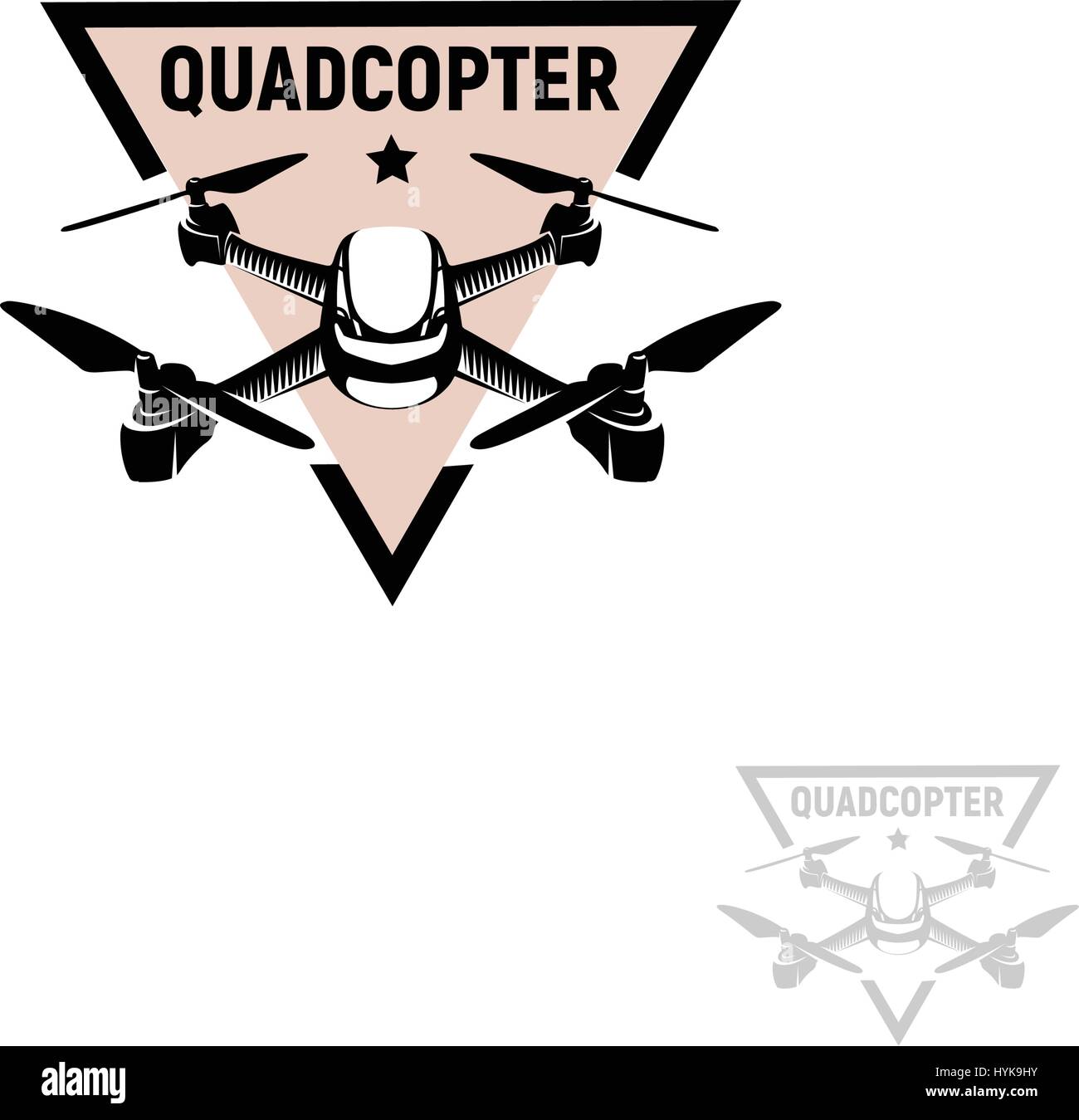 Isolierte Dreiecksform rosa Farbe Quadrocopter Logo auf weißem Hintergrund, unbemannten Schriftzug, Rc Drohne-Vektor-illustration Stock Vektor