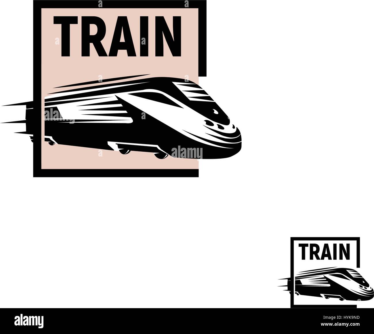 Isolierte abstrakt schwarz Zug in rosa quadratisches Logo auf weißem Hintergrund, monochrome moderne Eisenbahn Transport Schriftzug, Eisenbahn Element in Gravur Stil-Vektor-illustration Stock Vektor