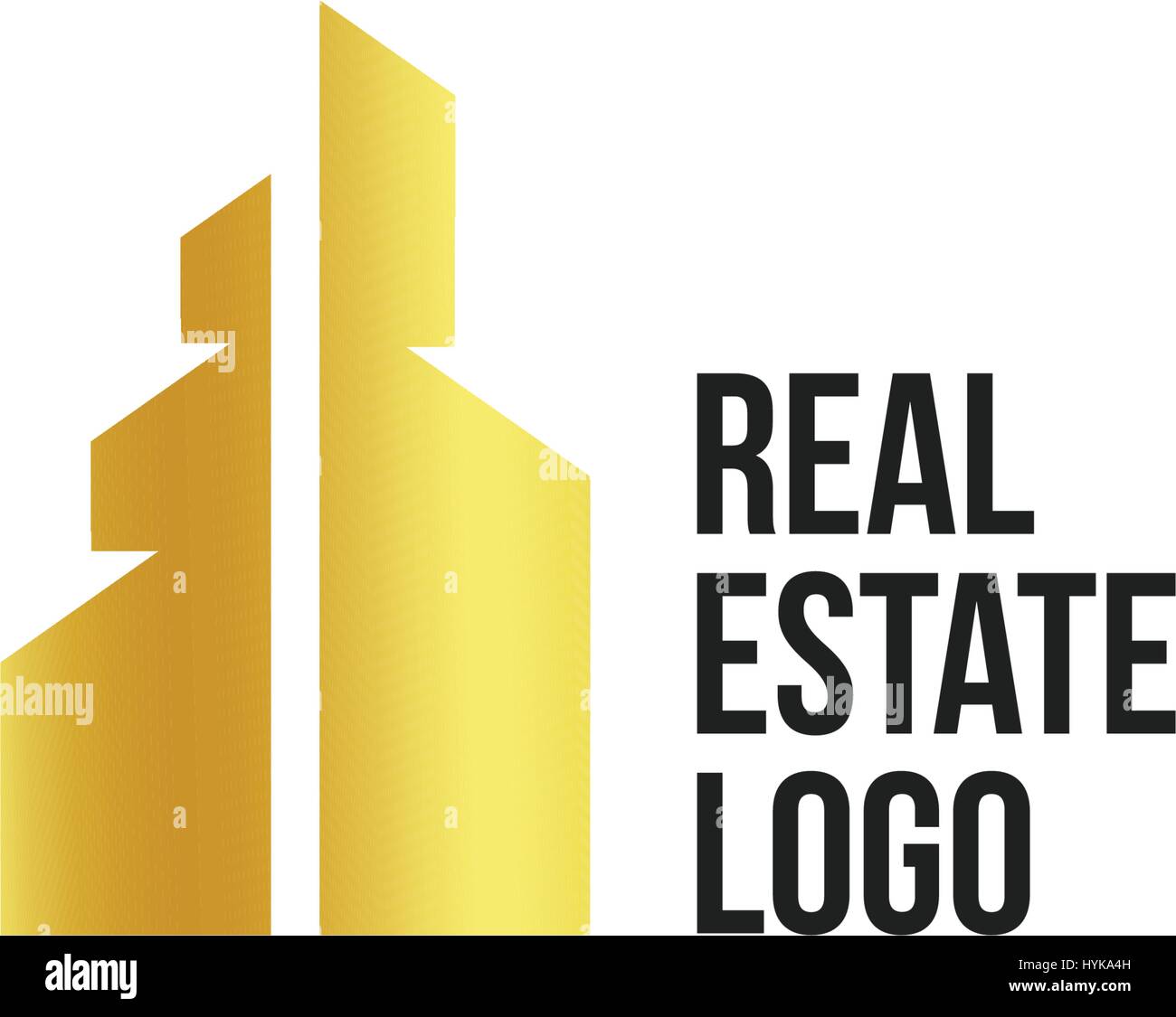 Isolierte golden Immobilien Agentur-Logo, Haus Logo auf weiße, home Konzept Symbol, Wolkenkratzer-Vektor-illustration Stock Vektor