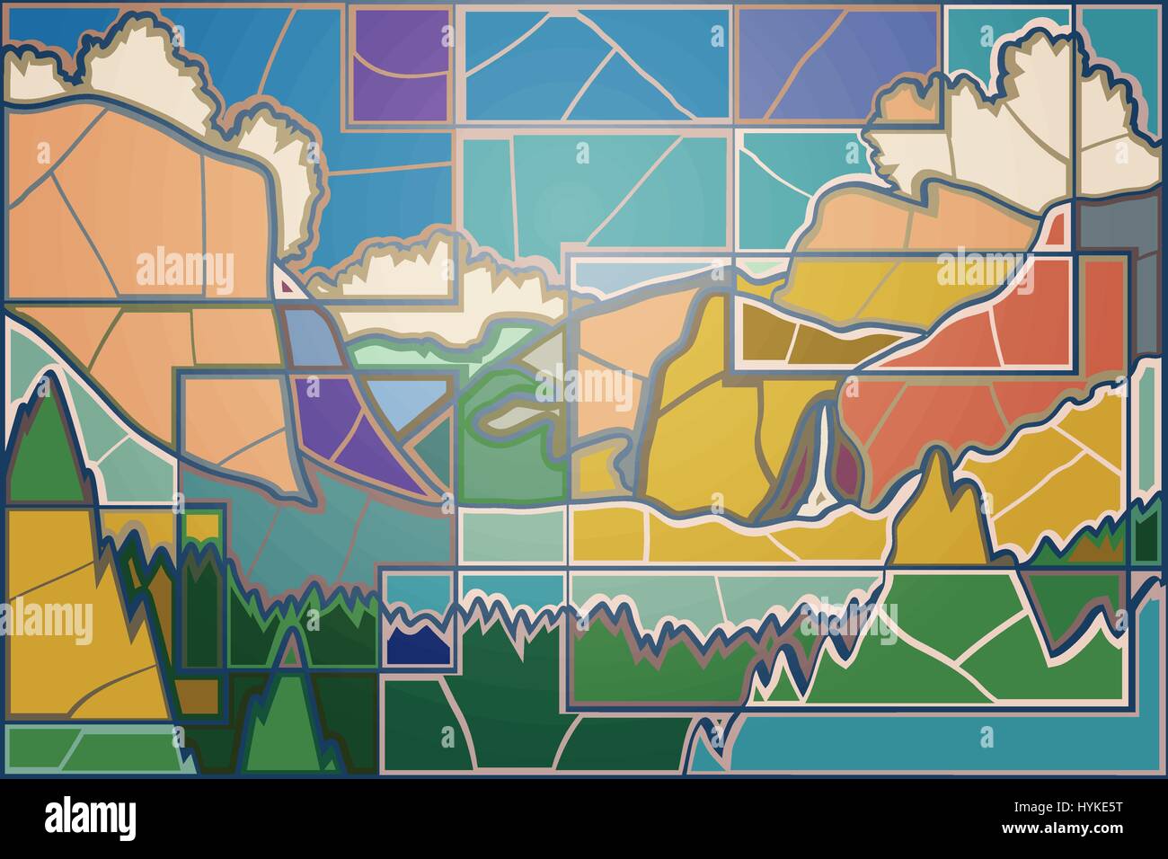 Editierbare Vektorgrafik Mosaik des Yosemite Valley in Kalifornien Stock Vektor