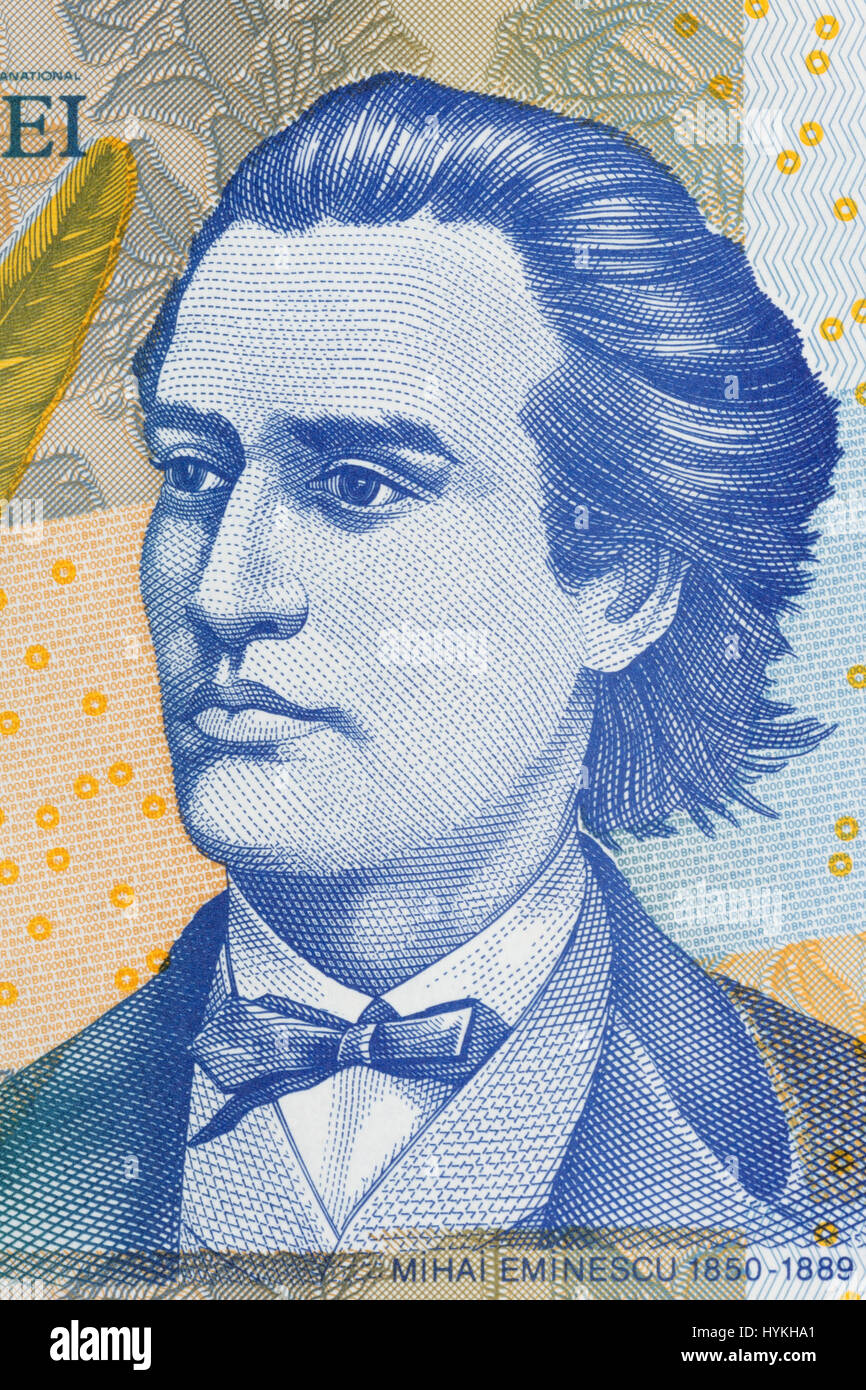 Mihai Eminescu Porträt von rumänischen Geld Stockfoto