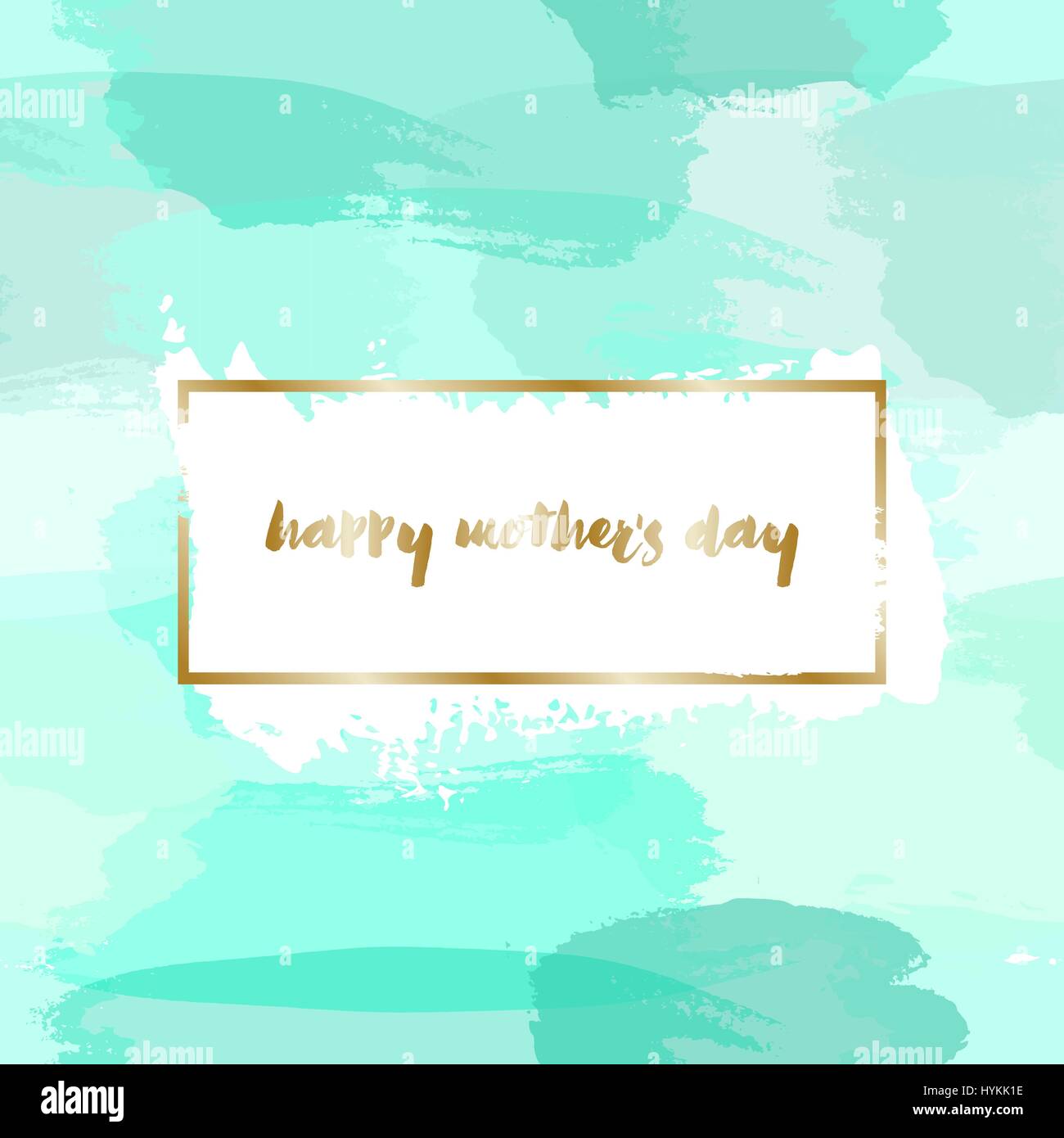 Muttertags-Grußkarte design mit goldenen Lettern Nachricht und türkis grün Aquarell Pinselstriche im Hintergrund. Stock Vektor