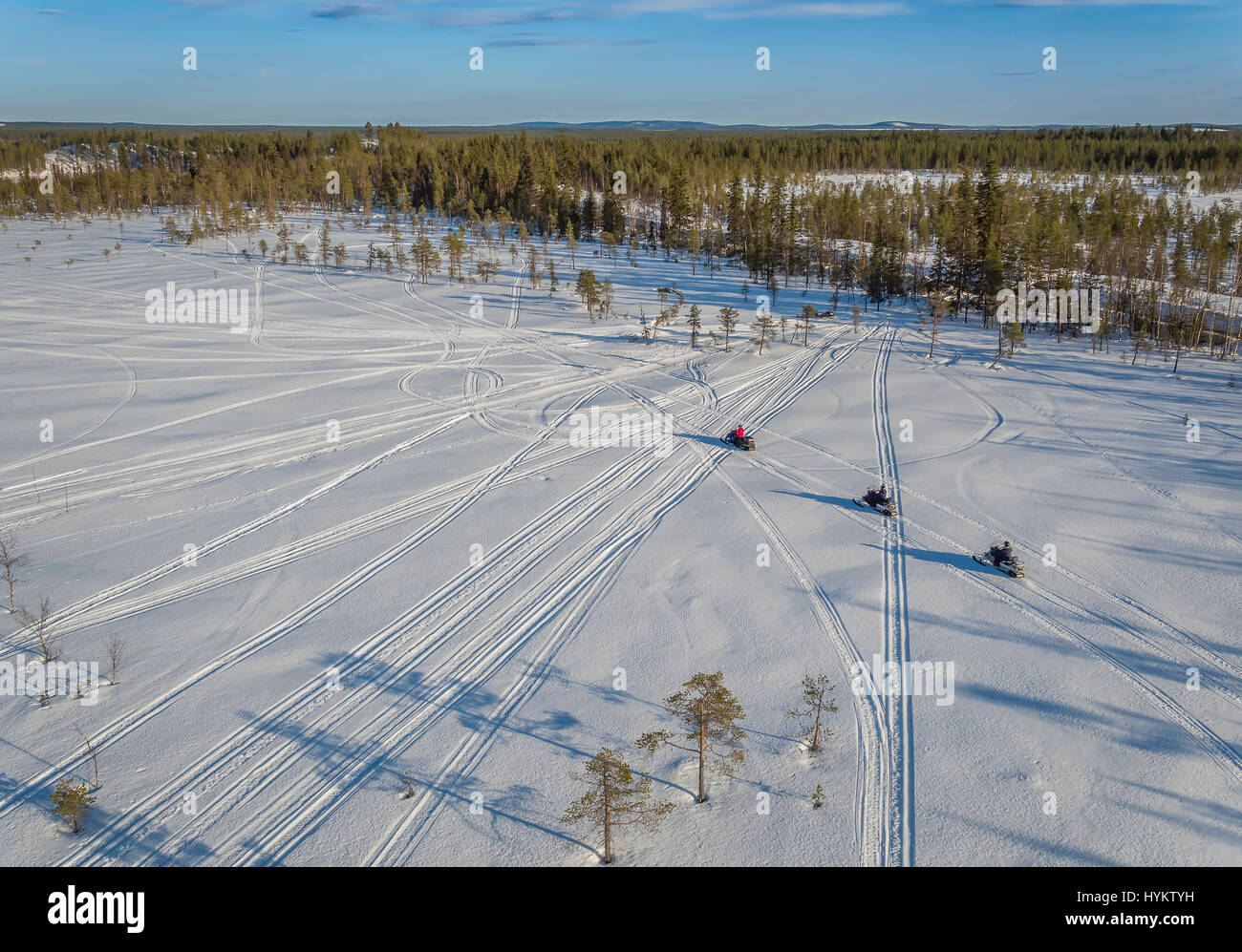 Motorschlitten, Lappland, Schweden Stockfoto
