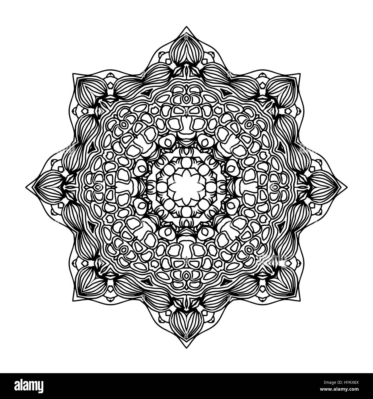 Mandala. Ethnische Runde Dekorationselement. Hand gezeichnet lacy Muster. Islam, Arabisch, Indisch, Osmanischen Motiven. Boho-Stil. Mono Farbe schwarze Strichzeichnungen für Erwachsenen Färbung Seite Buchgestaltung. Stock Vektor