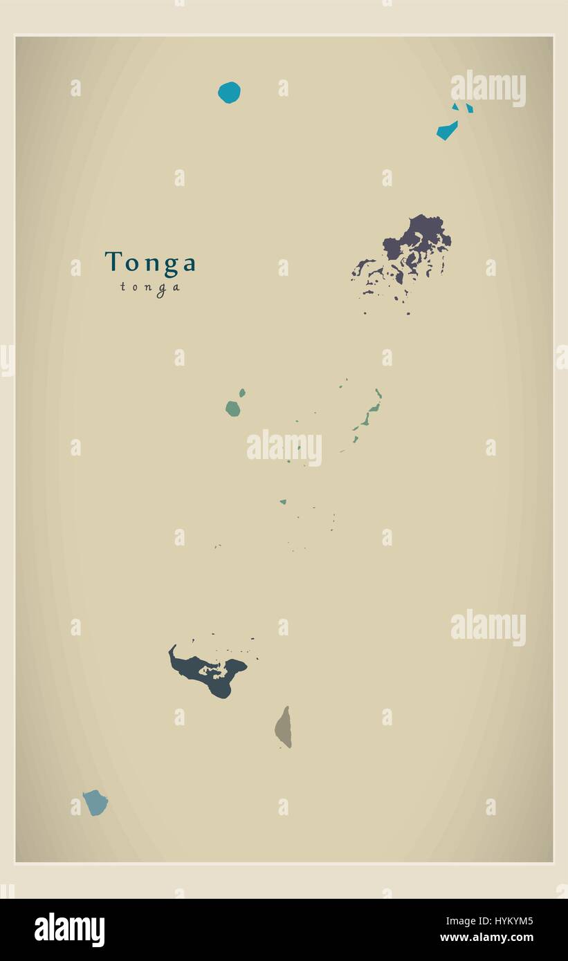 Moderne Karte - Divisionen und Tonga Inseln gefärbt an Stock Vektor