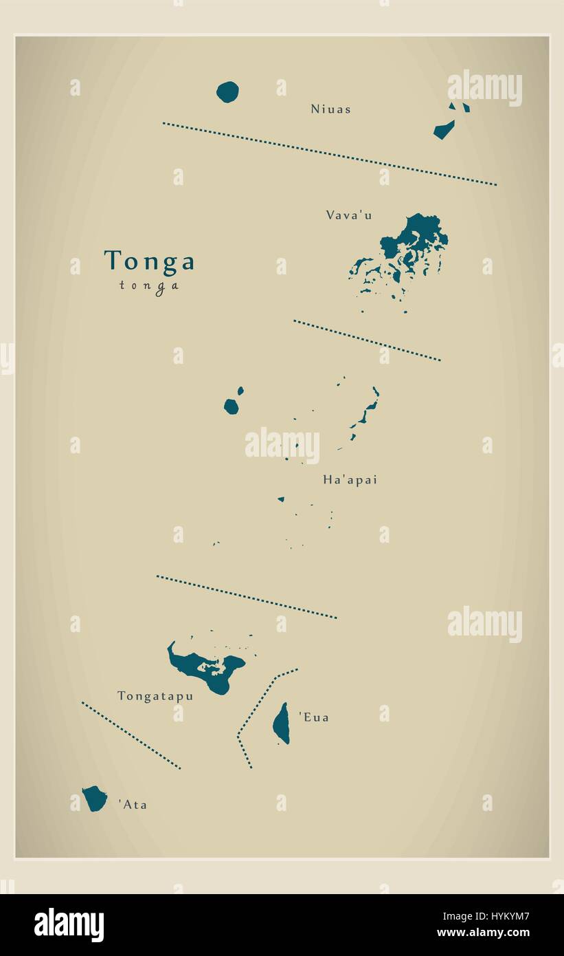 Moderne Karte - Tonga mit Namen Stock Vektor