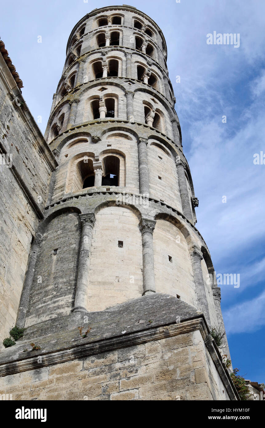 Tour Fenestrelle, Campanile des ehemaligen romanischen Kathedrale von Uzès, Südfrankreich Stockfoto