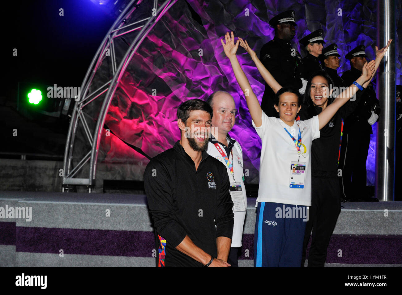 Michael Phelps, Michael Forde, Flora Vermisoglou und Michelle Kwan bei den Special Olympics World Games Eröffnungsfeier am Kolosseum am 25. Juli 2015 in Los Angeles, Kalifornien. Stockfoto