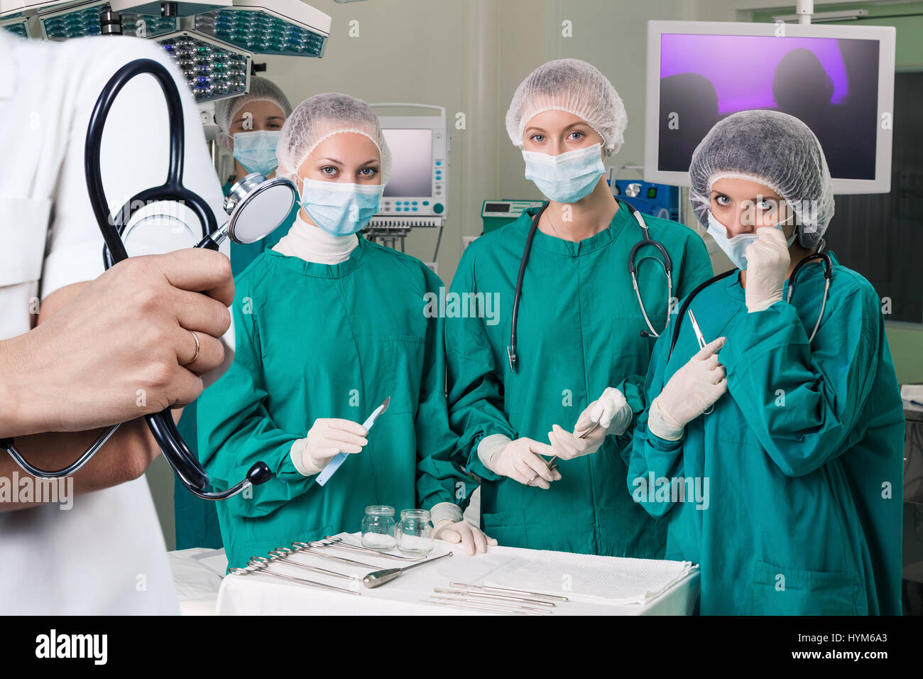 Stethoskop Vorder- und Chirurgen-Team. Stockfoto
