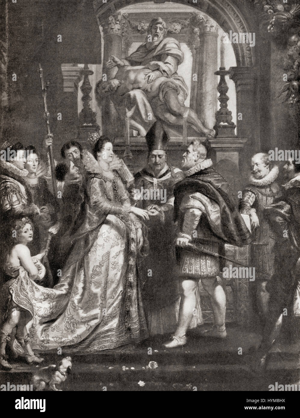 Die Hochzeit von Proxy von Marie de' Medici, König Henry IV., nach dem Gemälde von Rubens. Marie de' Medici, 1575 – 1642.  Königin von Frankreich als die zweite Frau von König Henry IV von Frankreich.  Hutchinson Geschichte der Nationen veröffentlichte 1915. Stockfoto