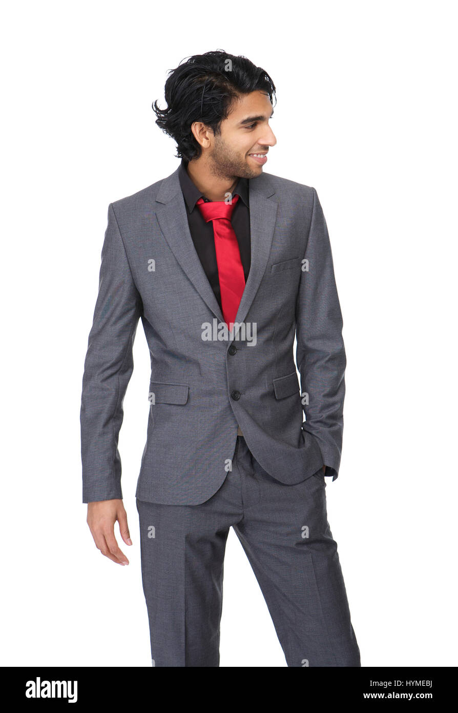 Porträt von einen attraktiven jungen Geschäftsmann posiert auf weißen Hintergrund isoliert Stockfoto