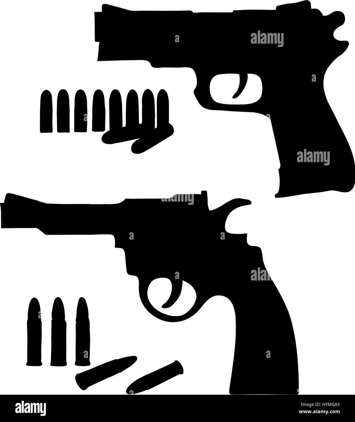 Silhouette Skizze Vektor Revolver und eine Pistole Stock Vektor