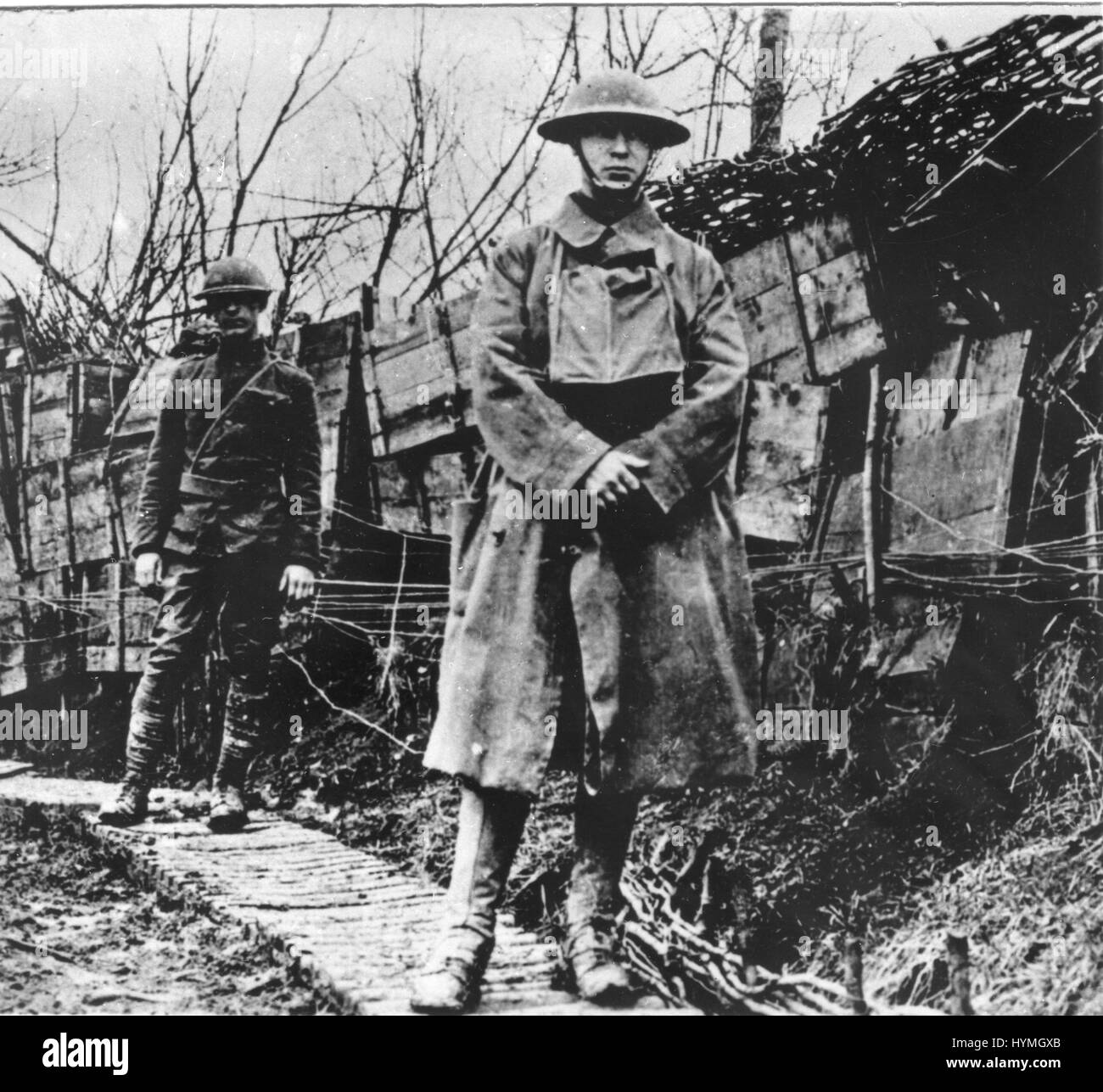 Marines in ein Hasitily konstruiert, Graben in Frankreich. 1918. Stockfoto