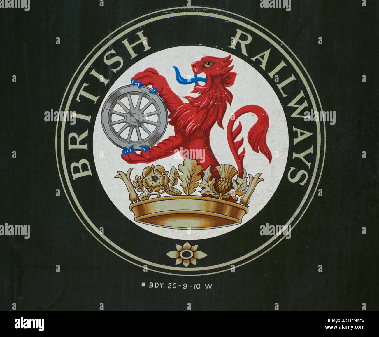 British Railways Emblem auf Schlitten Severn Valley Railway. Bewdley. Worcestershire Stockfoto