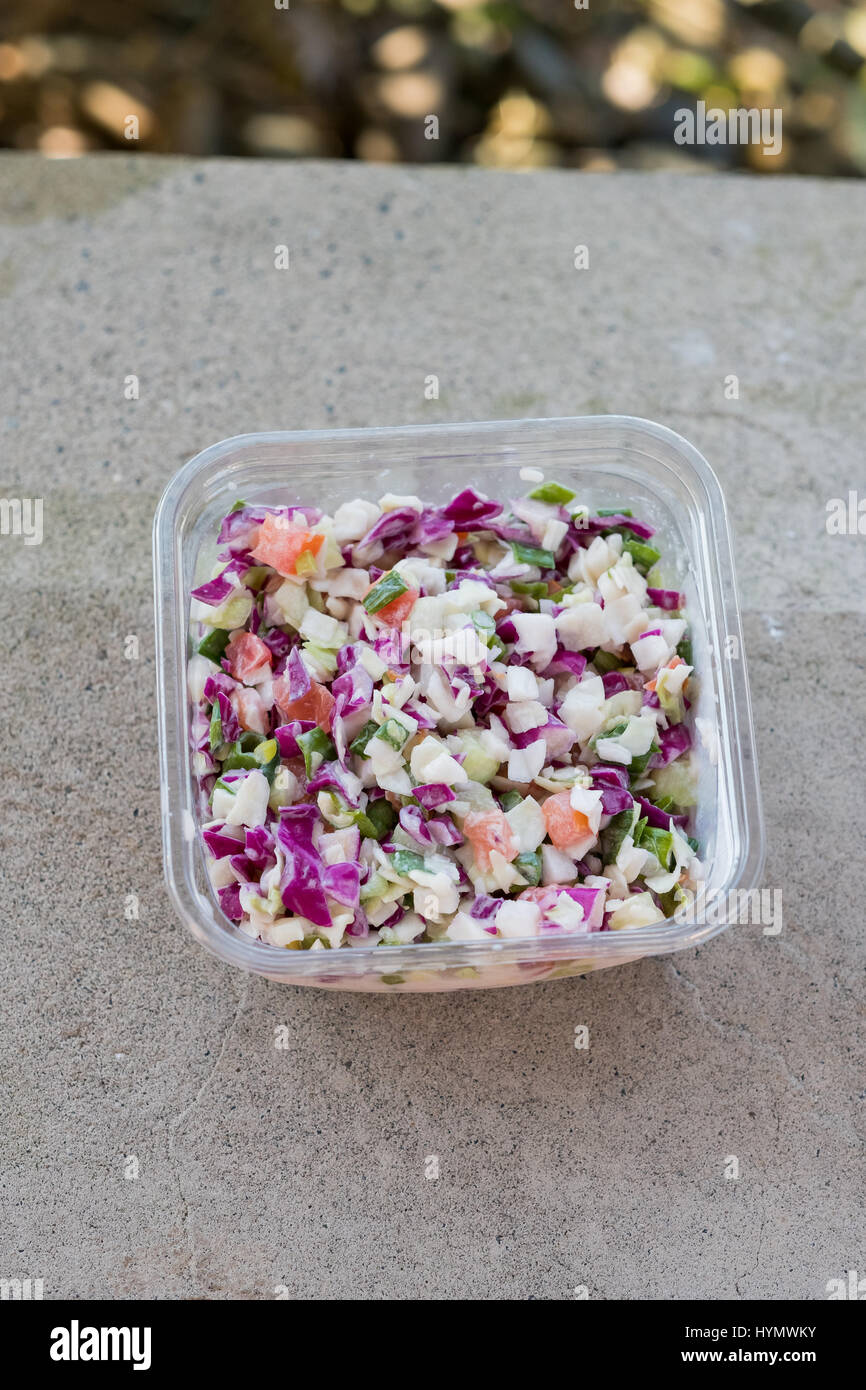 Deli Salat Bio, GVO-Sommer Krautsalat mit Kohl, Zwiebeln und Dressing. Stockfoto