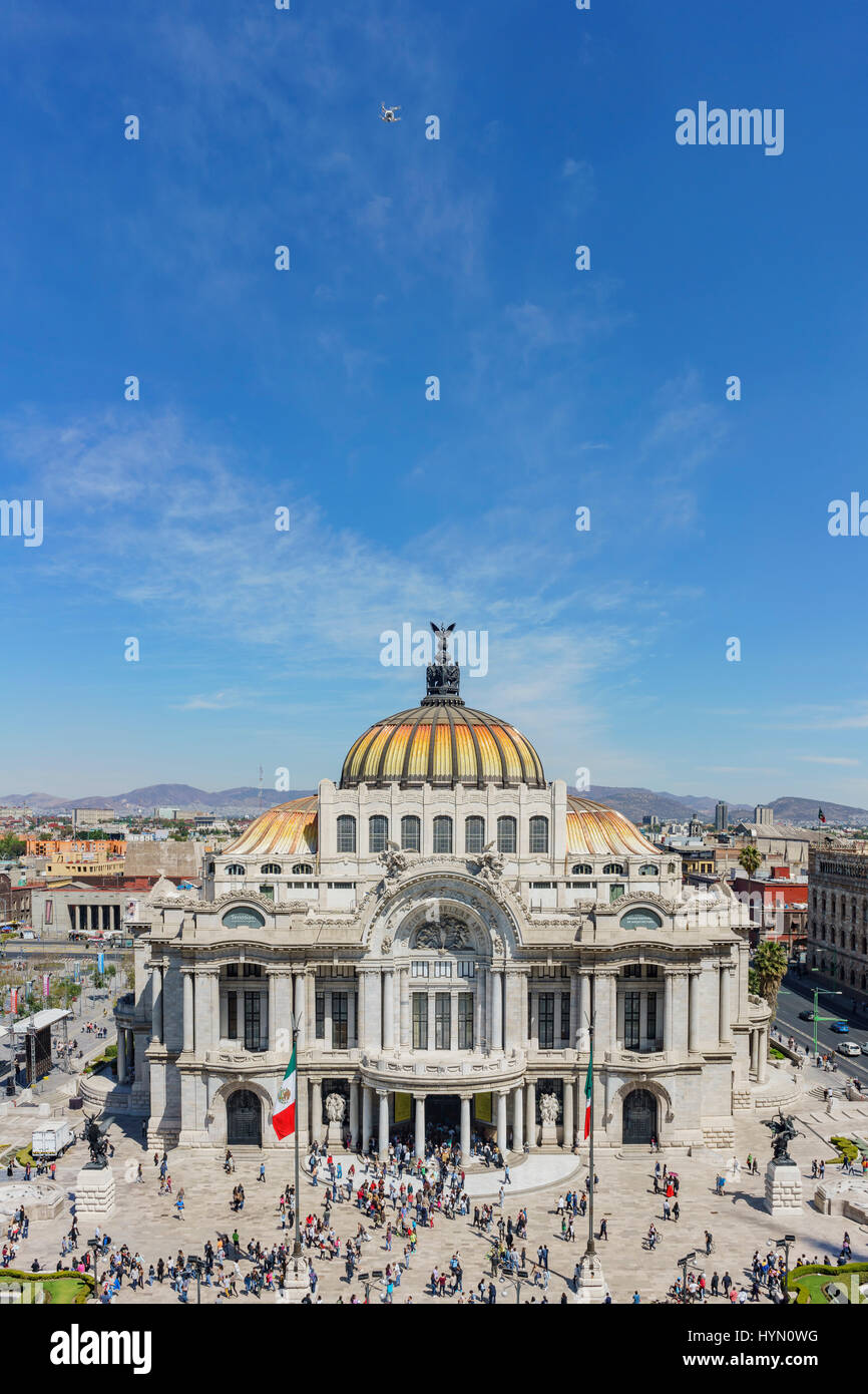 Aerial morgendliche Aussicht der Palace of Fine Arts, Cathedral of Art in Mexiko-Stadt Stockfoto