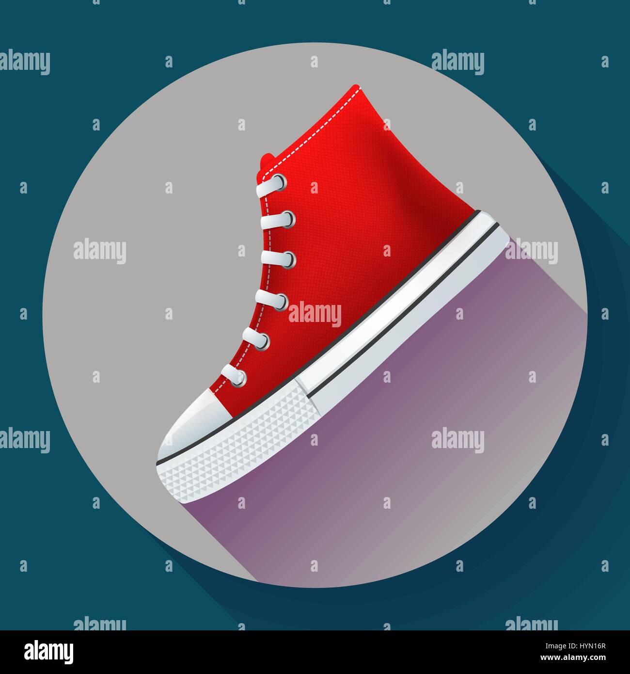 Rote Turnschuhe Schuhe für Stadt Laufschuh flache Bauweise mit langen Schatten Stock Vektor