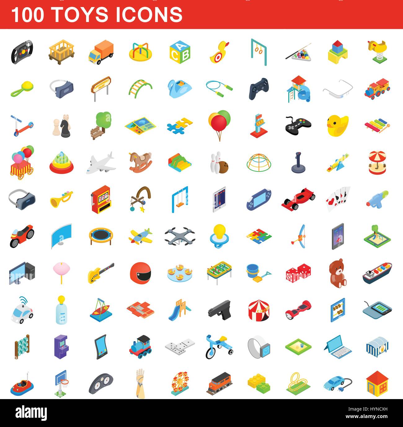 100 Spielwaren Icons Set, isometrischen 3d Stil Stock Vektor
