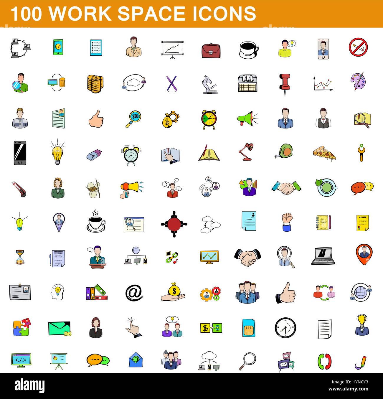 100 Arbeiten Raum Icons set, cartoon-Stil Stock Vektor