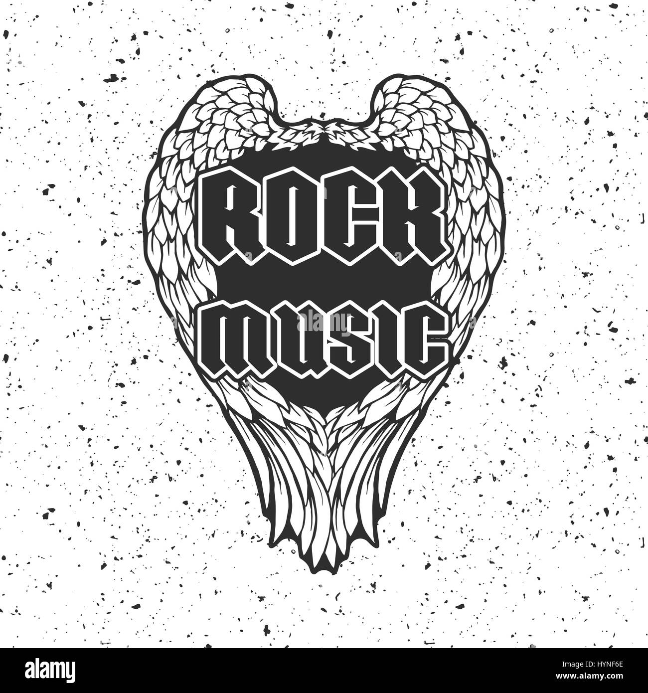 Retro T-shirt drucken oder Musik Disk Abdeckung mit Engelsflügeln und Grunge Texturen Stock Vektor