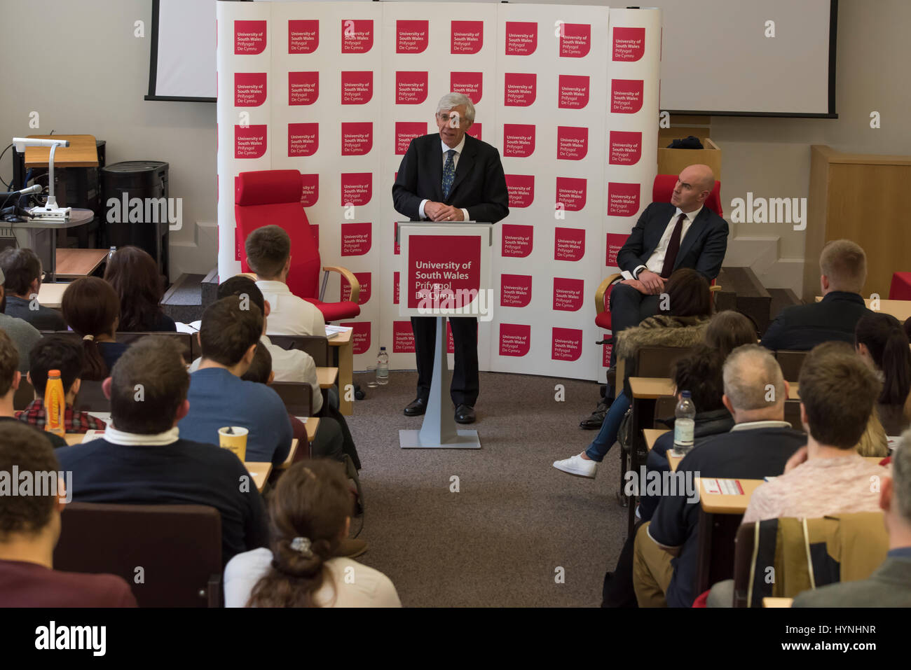 Pontypridd Campus Treforest, UK. 17. März 2017 Jack Straw 70 ex-Mitglied des Unterhauses für Blackburn und Innenminister hält einen Vortrag bei USWs treforest Stockfoto