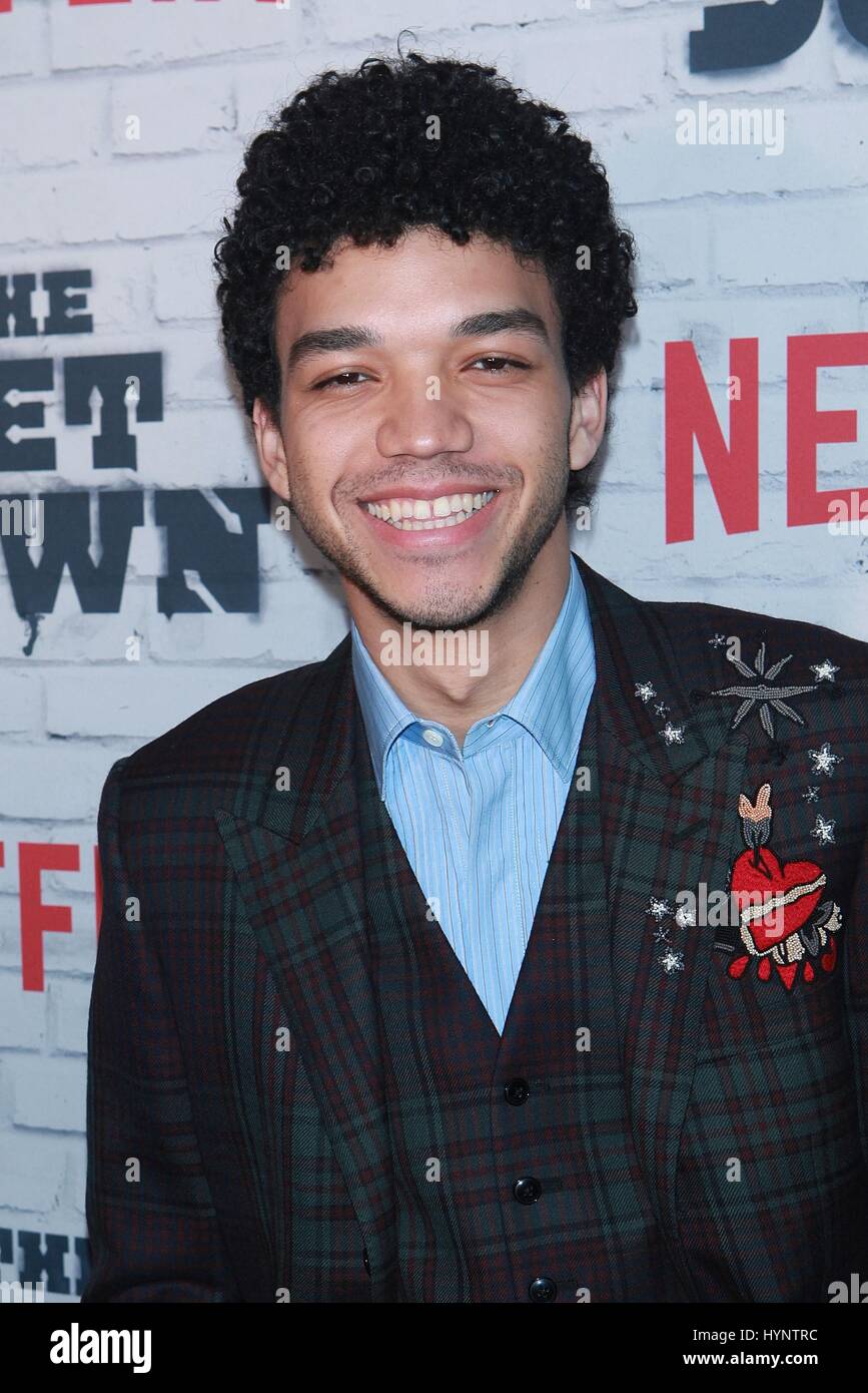 New York, NY, USA. 5. April 2017. Justice Smith auf der New York Kickoff Party für Teil zwei des GET unten im Irving Plaza am 5. April 2017 in New York City. Bildnachweis: Diego Corredor/Medien Punch/Alamy Live-Nachrichten Stockfoto