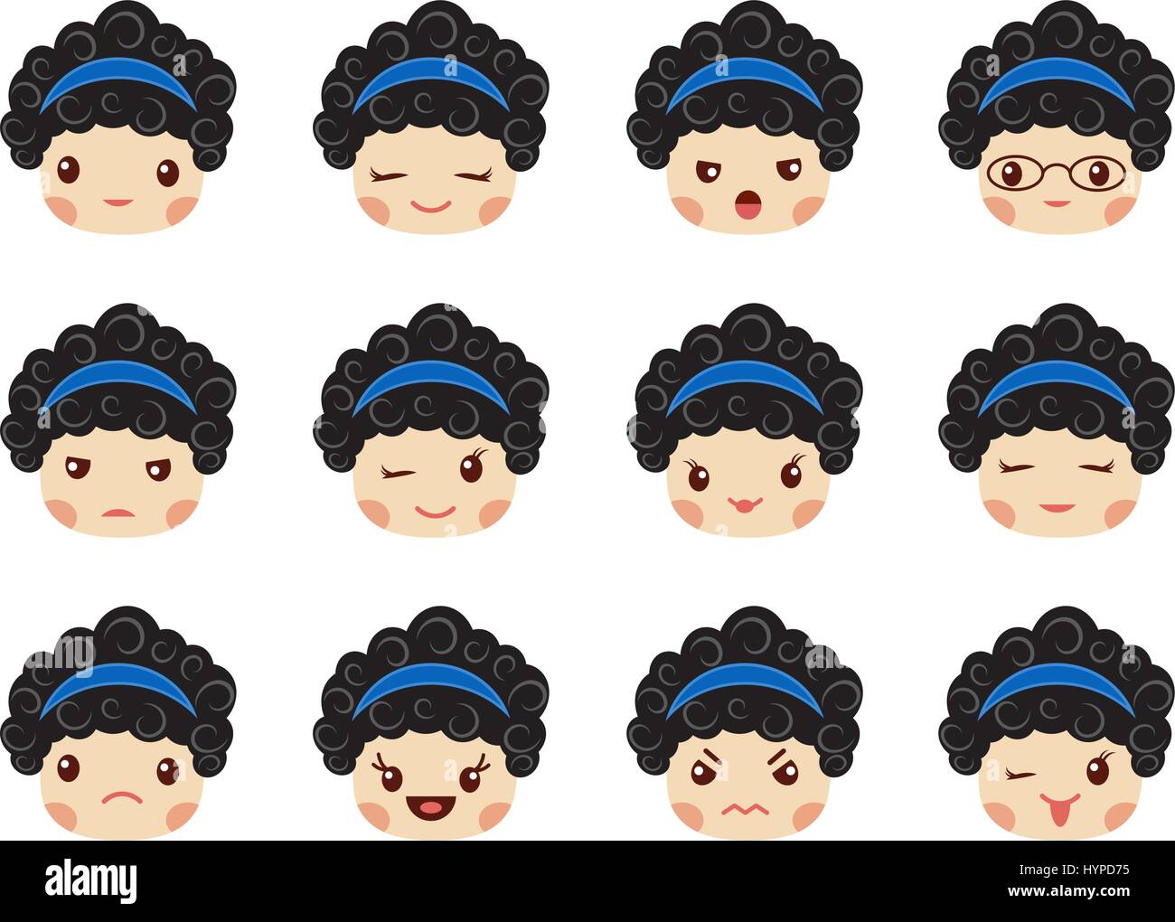 Emoji-Reihe von Mädchen, Avatar-Sammlung Stock Vektor