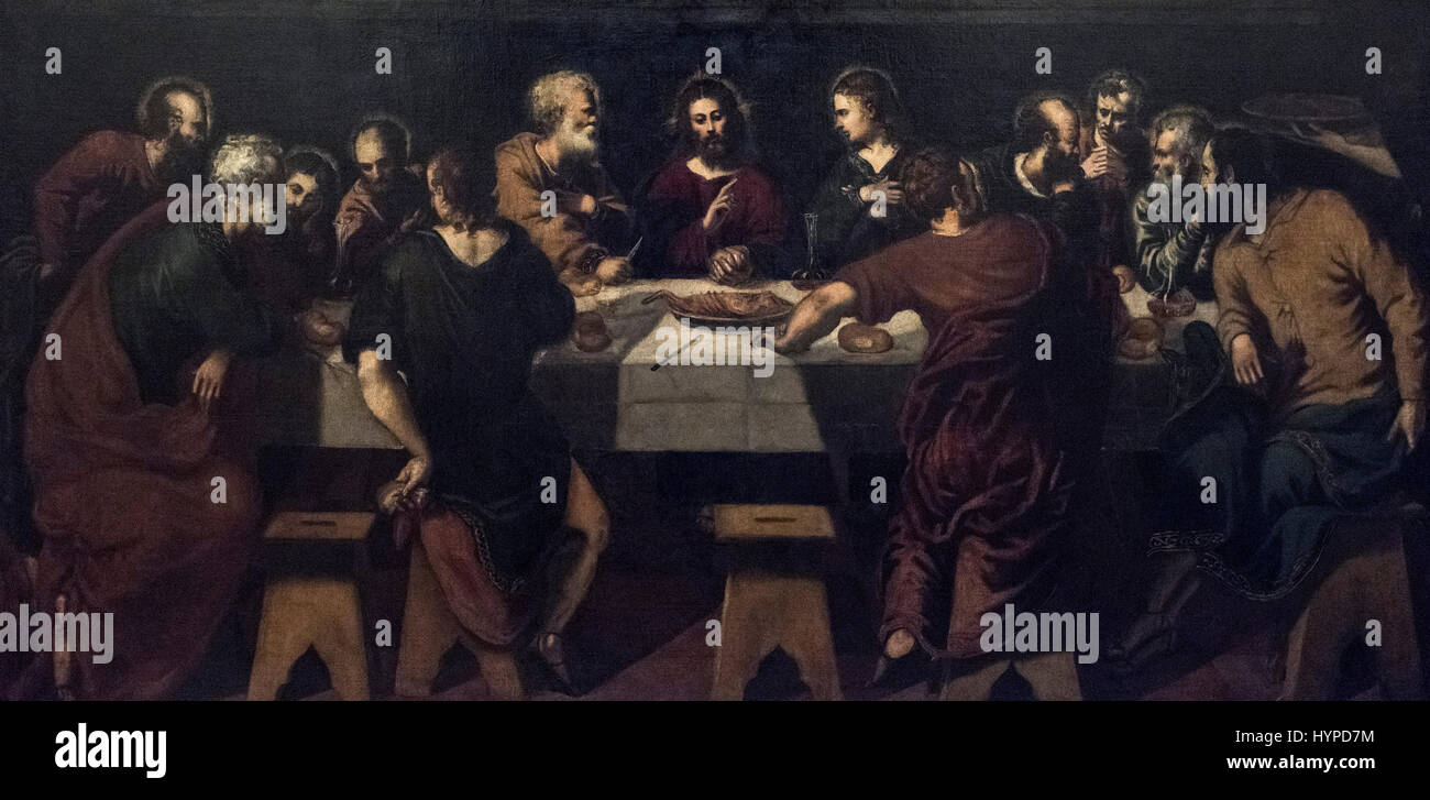 Il Tintoretto - Jacobo Robusti (1519-1594), das letzte Abendmahl, n.d. La Santa Cena. Stockfoto
