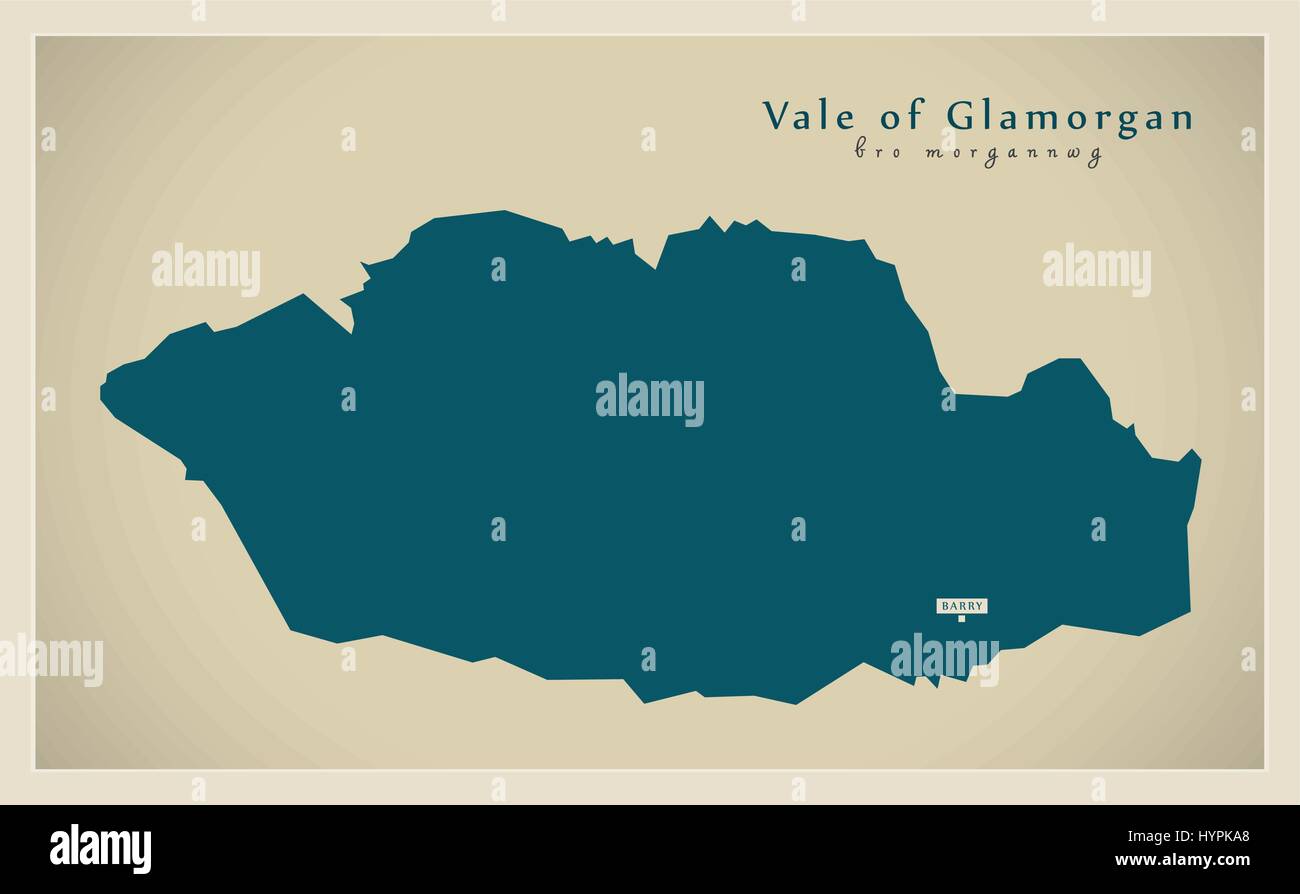 Moderne Karte - Vale von Glamorgan Wales UK Stock Vektor
