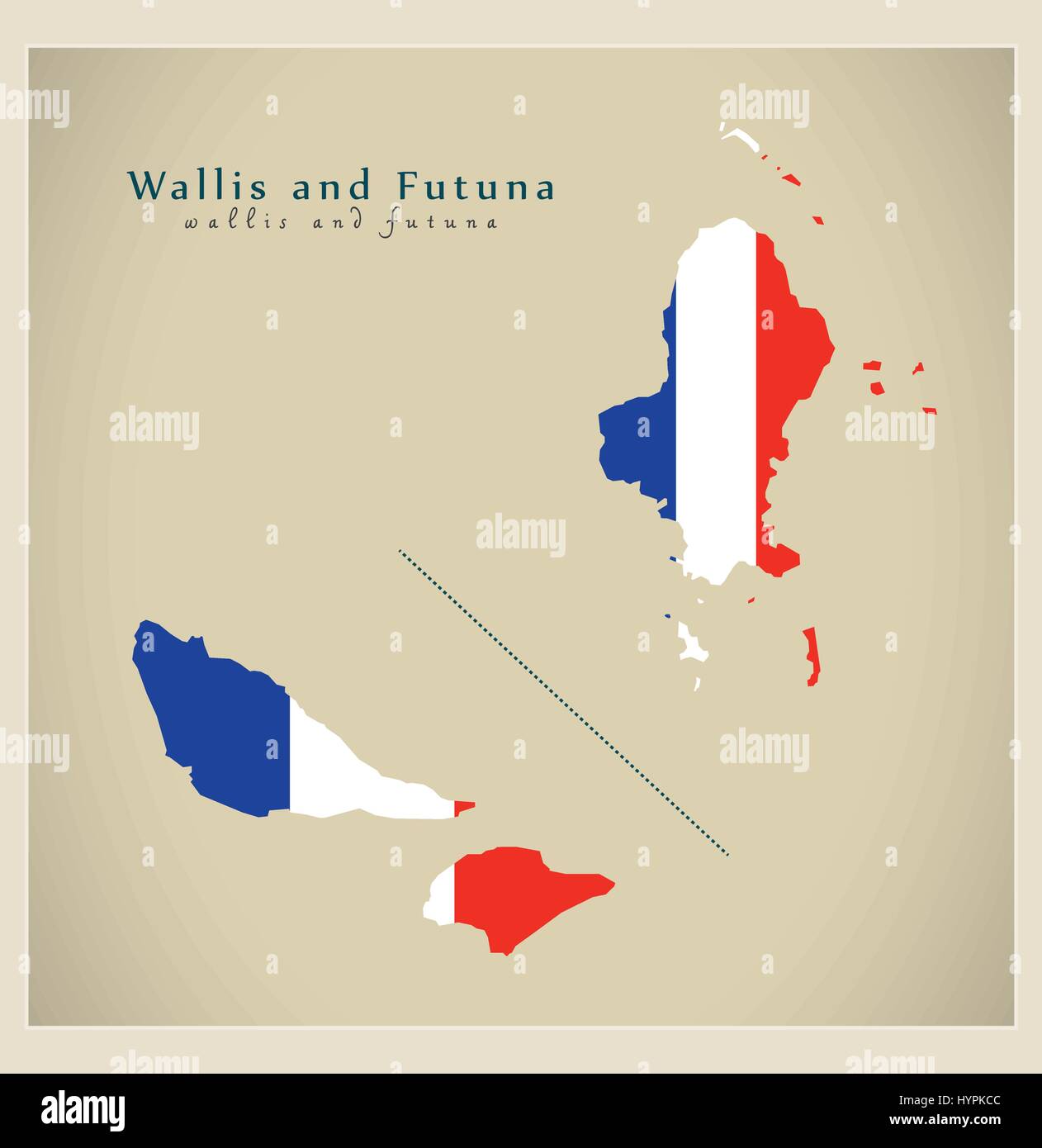 Moderne Karte - Wallis und Futuna mit Flagge von Frankreich WF Stock Vektor