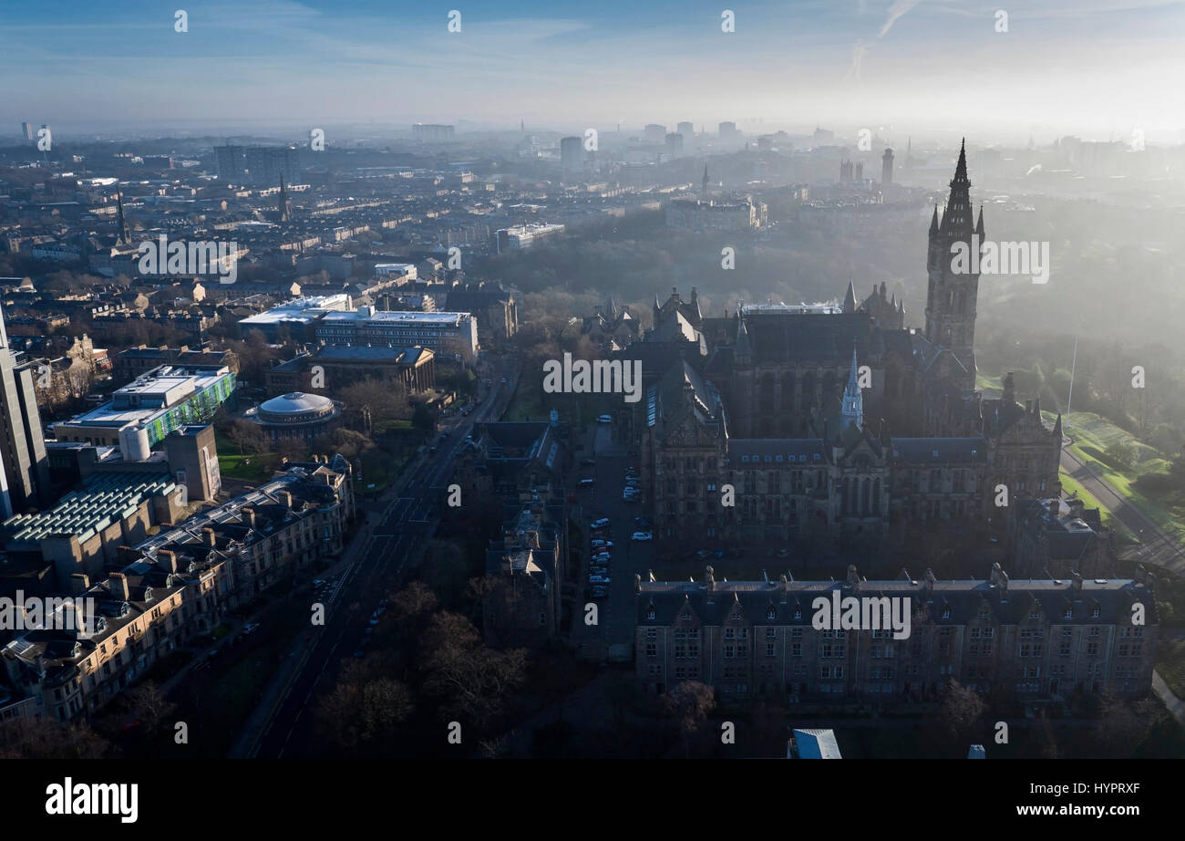 Eine Luftaufnahme des Campus der Universität von Glasgow, Schottland, Großbritannien. Stockfoto