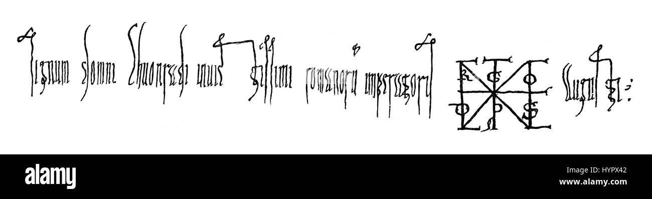 Faksimile, Zeichen von Konrad II., Conrad der ältere und der salischen Conrad, c. 990-1039, Kaiser des Heiligen Römischen Reiches Stockfoto