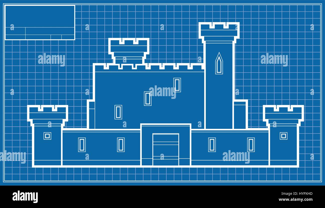 Eine Cartoon-Blaupause einer Burg. Stock Vektor