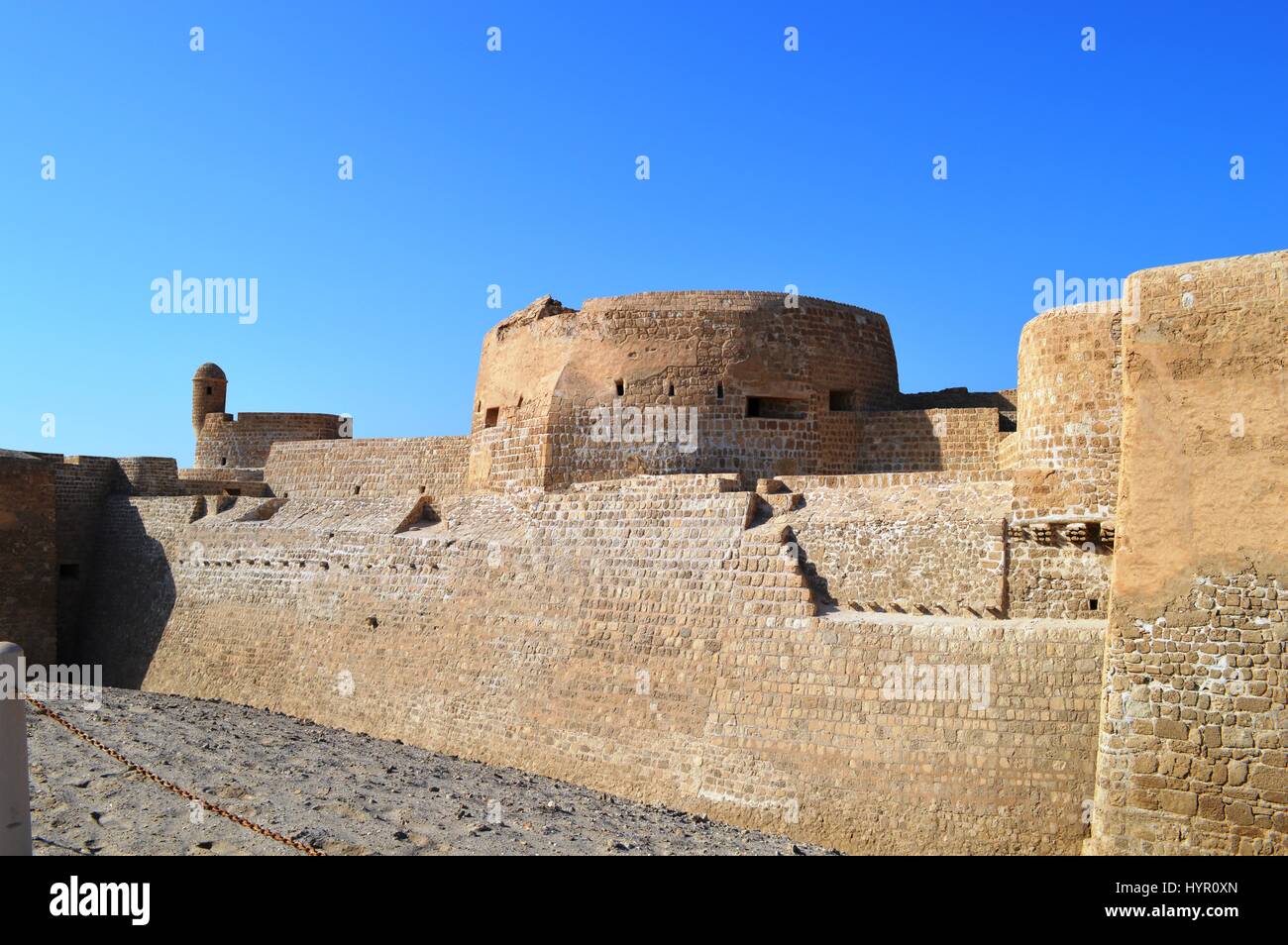 Eine Außenansicht des Bahrain Fort an Al Qalah, Bahrain, im Nahen Osten. Stockfoto