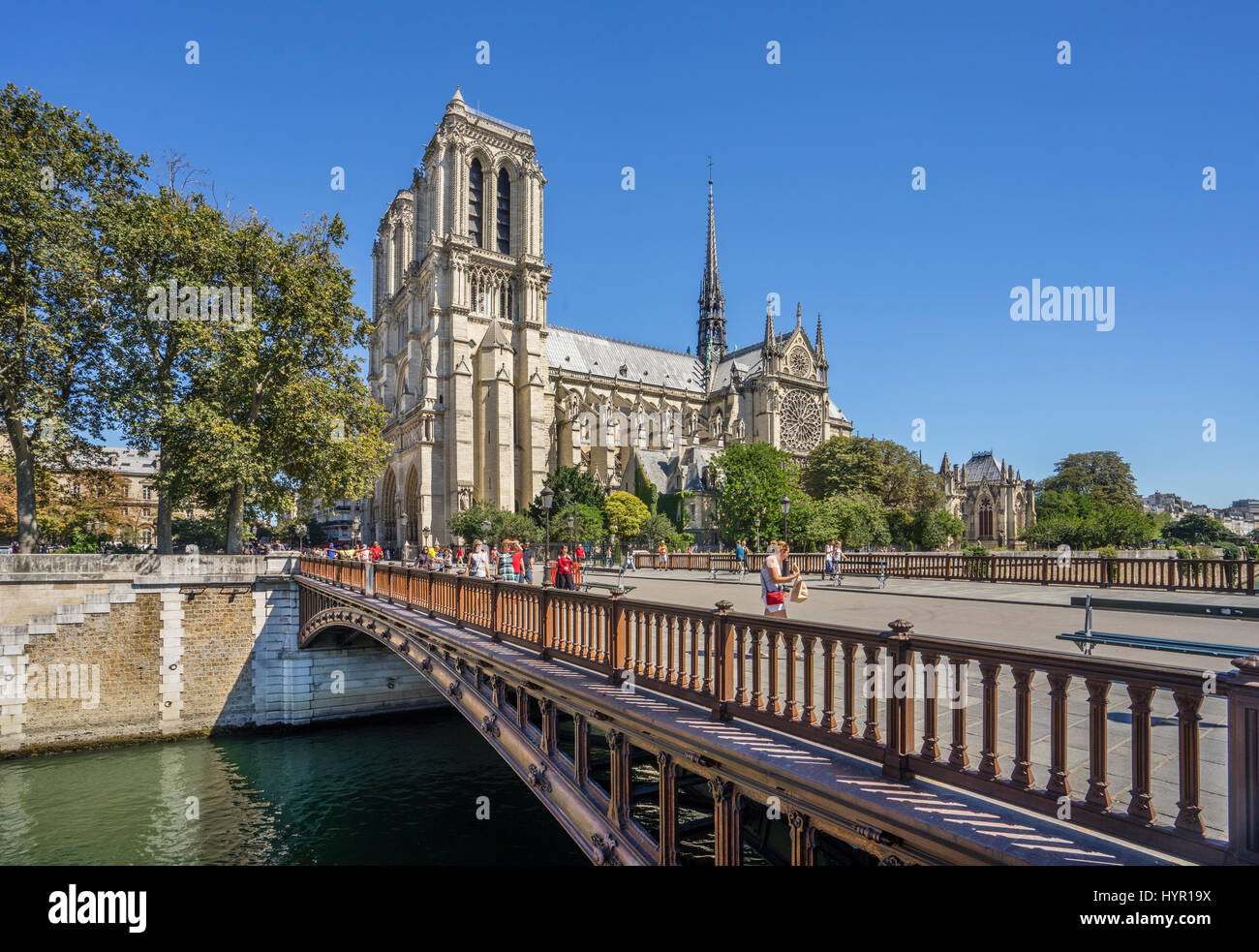 Frankreich, Paris, Seine, Ile De La Cité, Blick auf die Kathedrale Notre Dame von Pont au Double Stockfoto