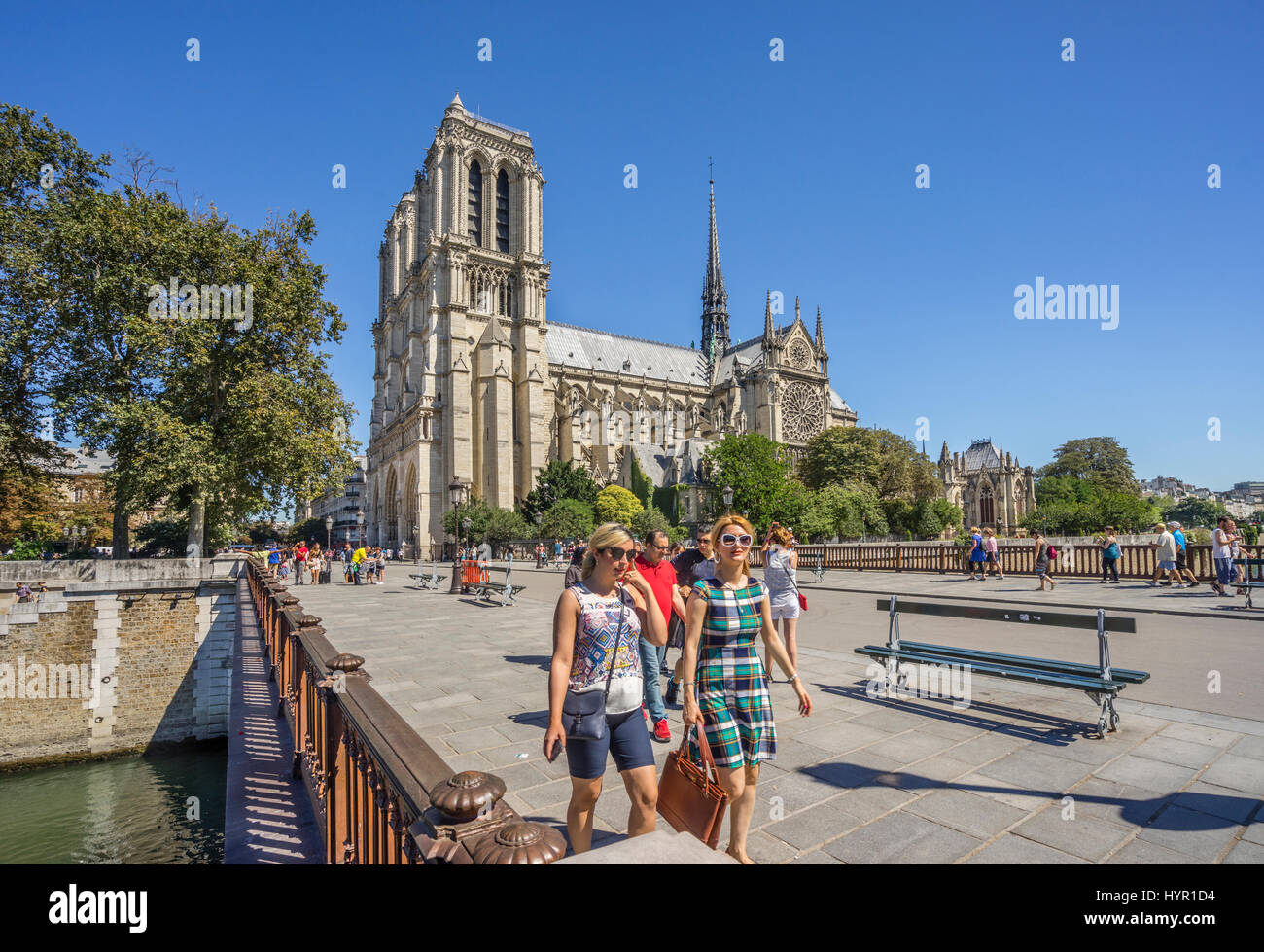 Frankreich, Paris, Seine, Ile De La Cité, Blick auf die Kathedrale Notre Dame von Pont au Double Stockfoto